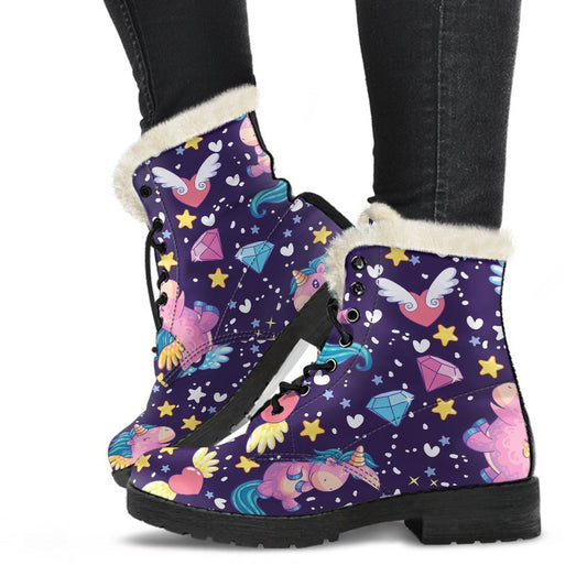 Cute Night Star Unicorn Pattern Print Comfy Boots GearFrost