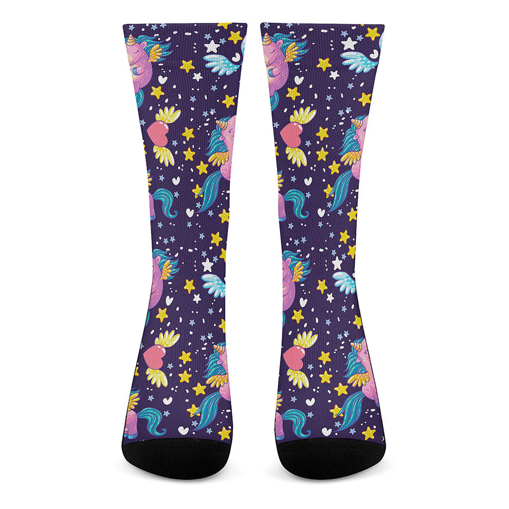 Cute Night Star Unicorn Pattern Print Crew Socks