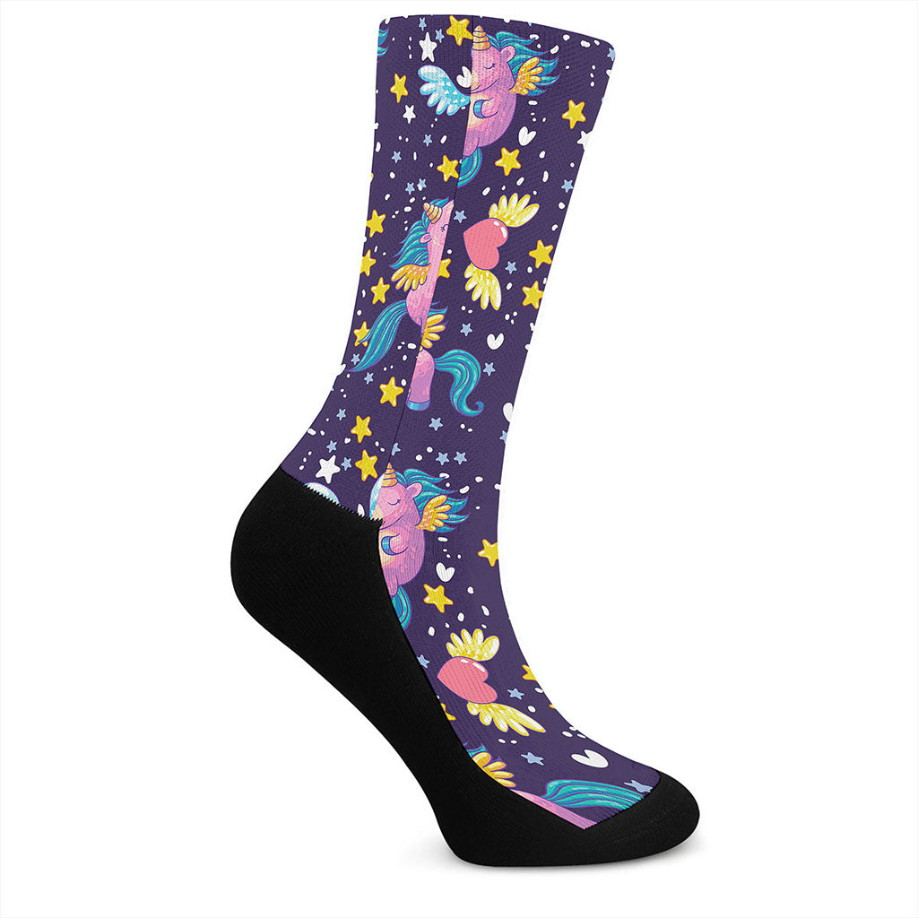 Cute Night Star Unicorn Pattern Print Crew Socks