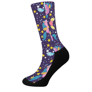 Cute Night Star Unicorn Pattern Print Crew Socks