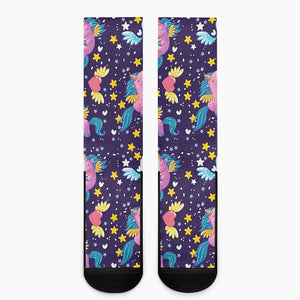 Cute Night Star Unicorn Pattern Print Crew Socks