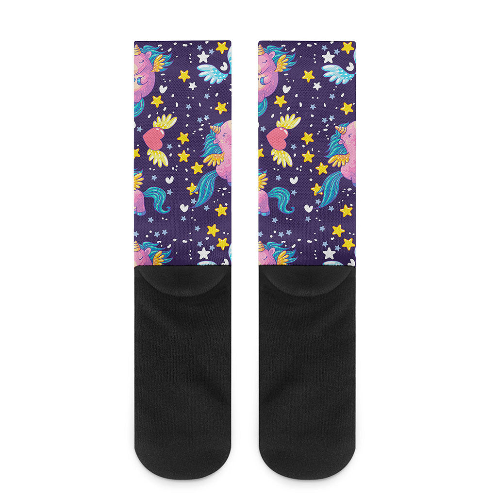 Cute Night Star Unicorn Pattern Print Crew Socks