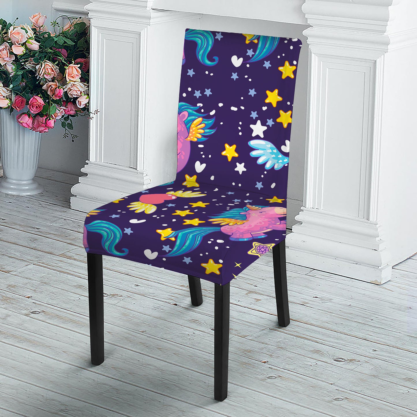 Cute Night Star Unicorn Pattern Print Dining Chair Slipcover