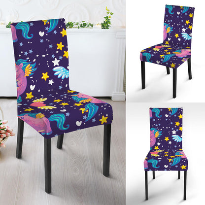 Cute Night Star Unicorn Pattern Print Dining Chair Slipcover