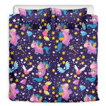 Cute Night Star Unicorn Pattern Print Duvet Cover Bedding Set