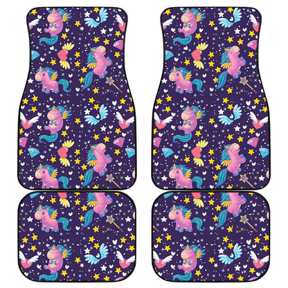 Cute Night Star Unicorn Pattern Print Front and Back Car Floor Mats