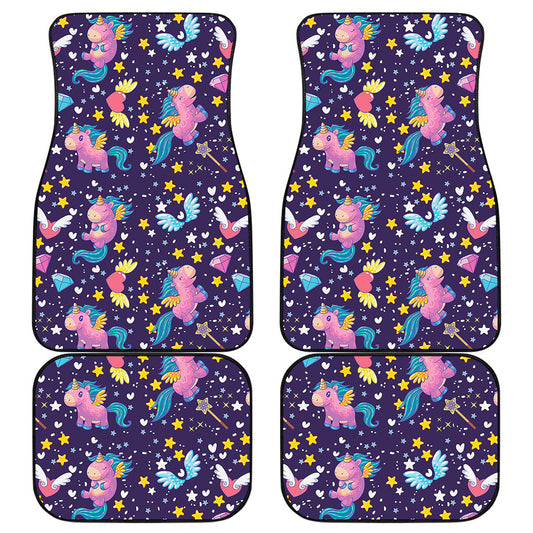 Cute Night Star Unicorn Pattern Print Front and Back Car Floor Mats