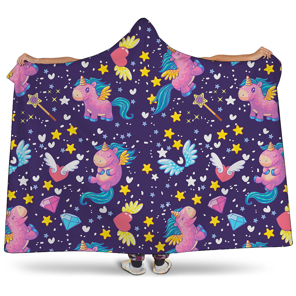 Cute Night Star Unicorn Pattern Print Hooded Blanket
