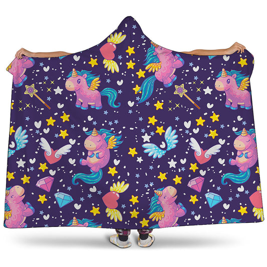 Cute Night Star Unicorn Pattern Print Hooded Blanket