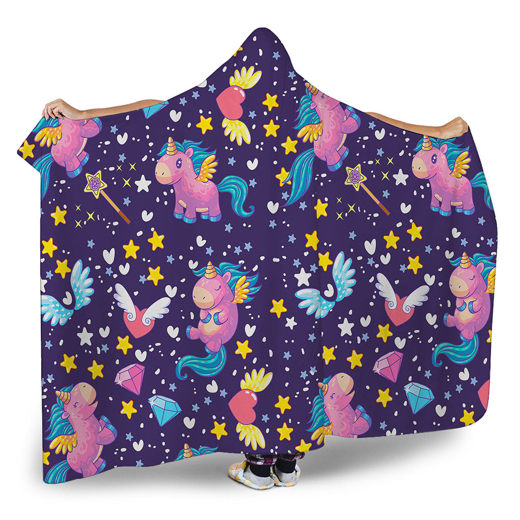 Cute Night Star Unicorn Pattern Print Hooded Blanket