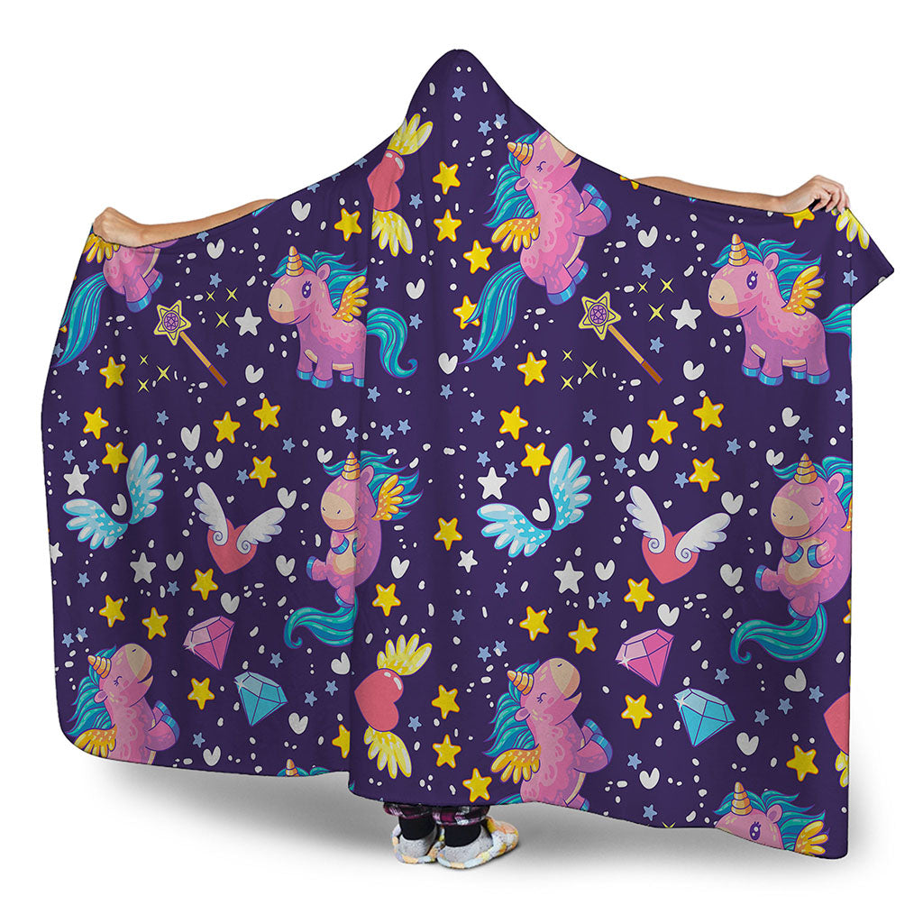 Cute Night Star Unicorn Pattern Print Hooded Blanket