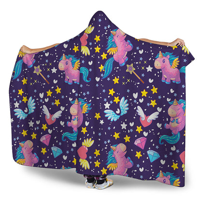 Cute Night Star Unicorn Pattern Print Hooded Blanket
