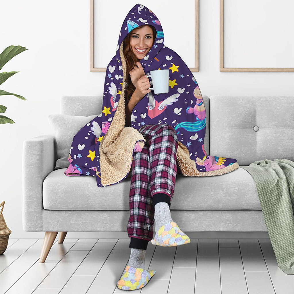 Cute Night Star Unicorn Pattern Print Hooded Blanket