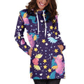 Cute Night Star Unicorn Pattern Print Pullover Hoodie Dress