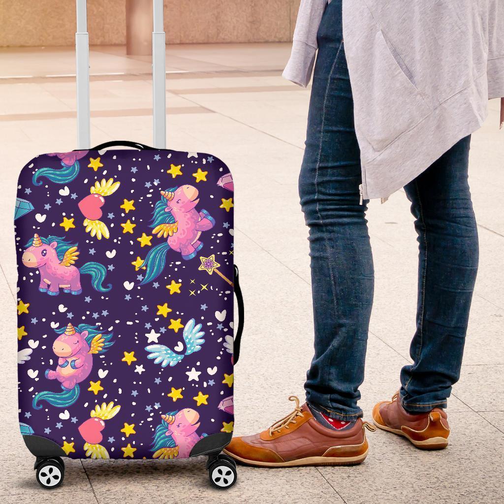 Cute Night Star Unicorn Pattern Print Luggage Cover GearFrost