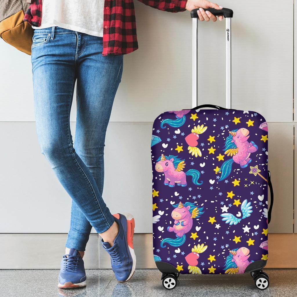 Cute Night Star Unicorn Pattern Print Luggage Cover GearFrost