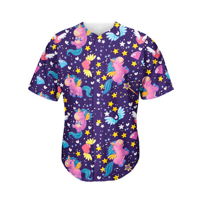 Cute Night Star Unicorn Pattern Print Men's Baseball Jersey