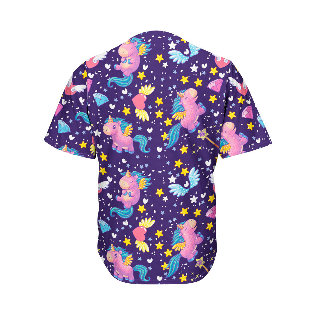 Cute Night Star Unicorn Pattern Print Men's Baseball Jersey