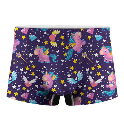 Cute Night Star Unicorn Pattern Print Men's Boxer Briefs