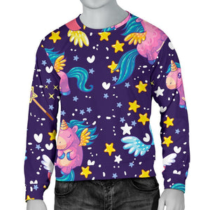 Cute Night Star Unicorn Pattern Print Men's Crewneck Sweatshirt GearFrost