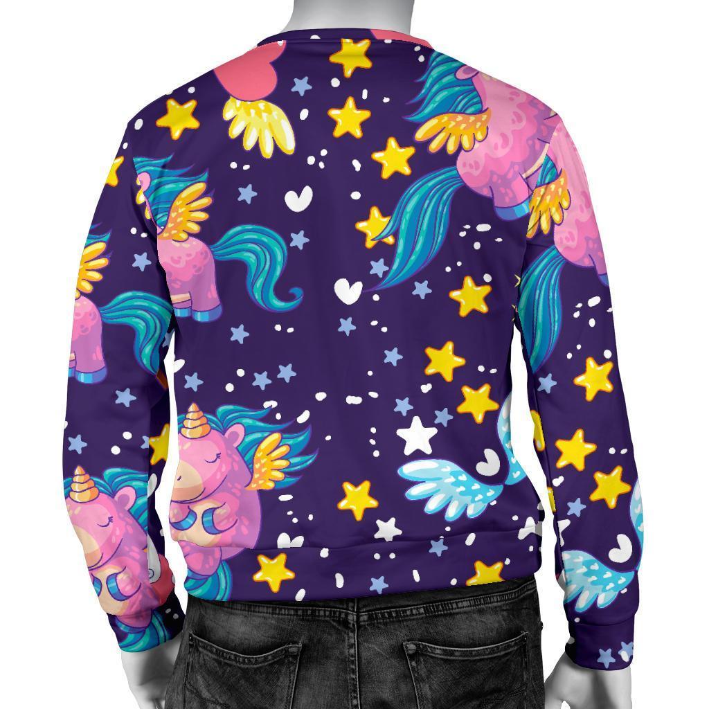 Cute Night Star Unicorn Pattern Print Men's Crewneck Sweatshirt GearFrost