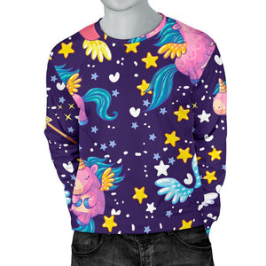 Cute Night Star Unicorn Pattern Print Men's Crewneck Sweatshirt GearFrost