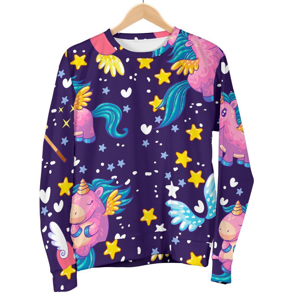 Cute Night Star Unicorn Pattern Print Men's Crewneck Sweatshirt GearFrost