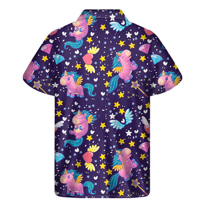 Cute Night Star Unicorn Pattern Print Men's Short Sleeve Shirt