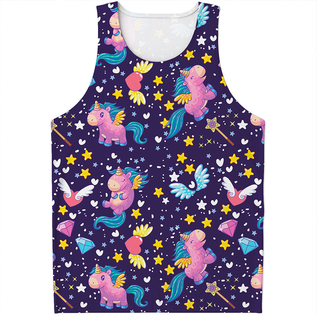 Cute Night Star Unicorn Pattern Print Men's Tank Top