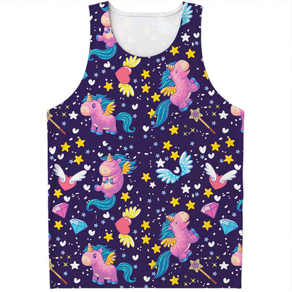 Cute Night Star Unicorn Pattern Print Men's Tank Top