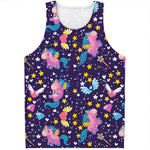 Cute Night Star Unicorn Pattern Print Men's Tank Top