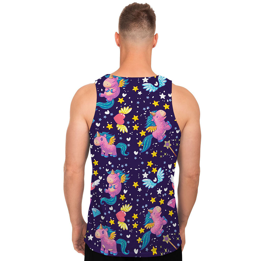 Cute Night Star Unicorn Pattern Print Men's Tank Top