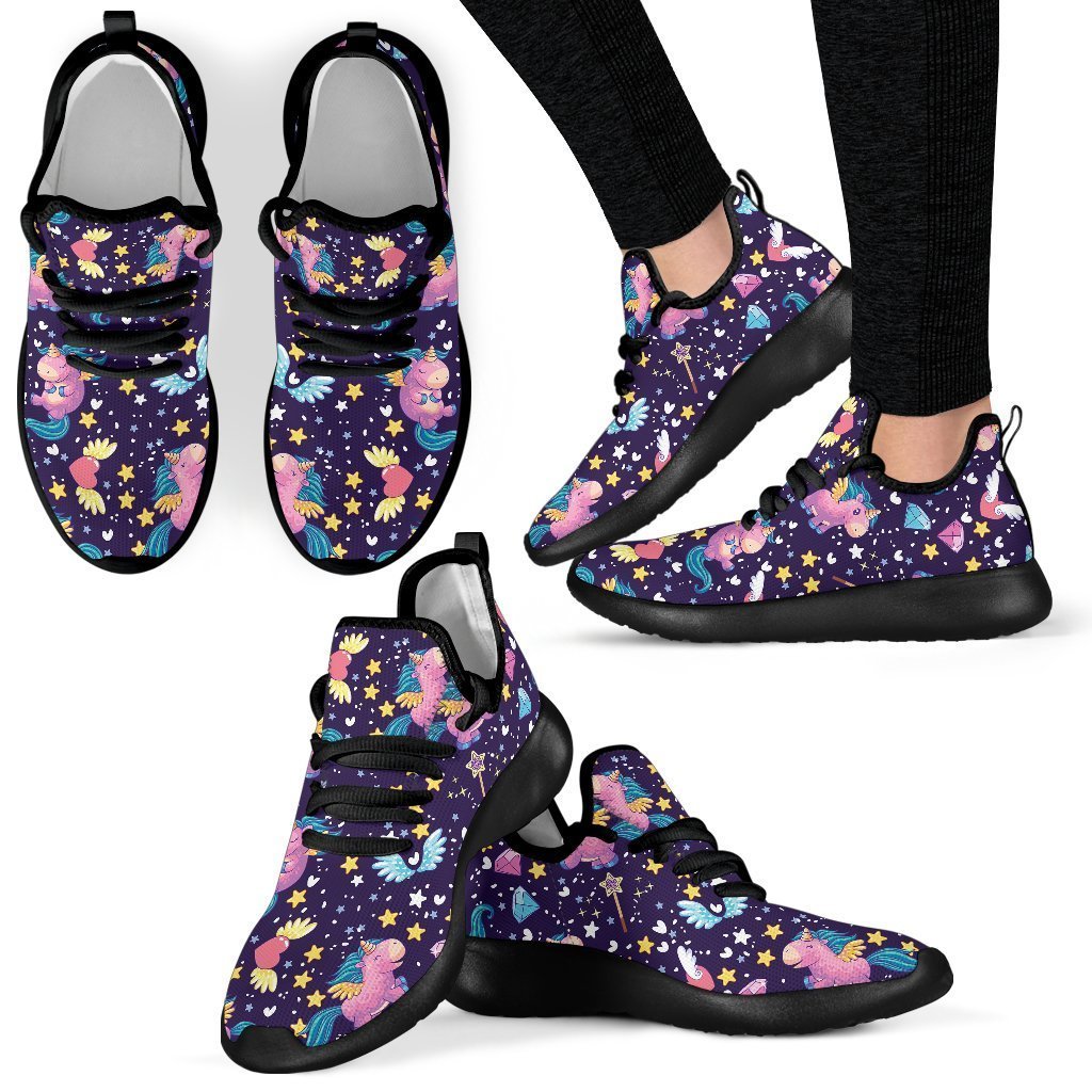 Cute Night Star Unicorn Pattern Print Mesh Knit Shoes GearFrost