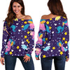 Cute Night Star Unicorn Pattern Print Off Shoulder Sweatshirt GearFrost