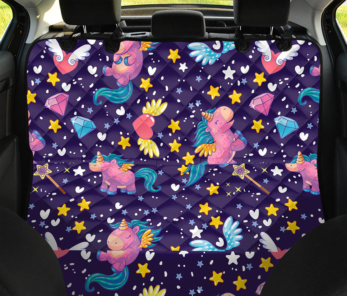 Cute Night Star Unicorn Pattern Print Pet Car Back Seat Cover