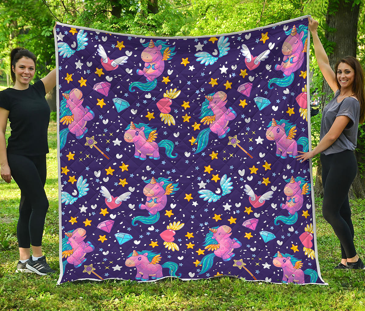 Cute Night Star Unicorn Pattern Print Quilt