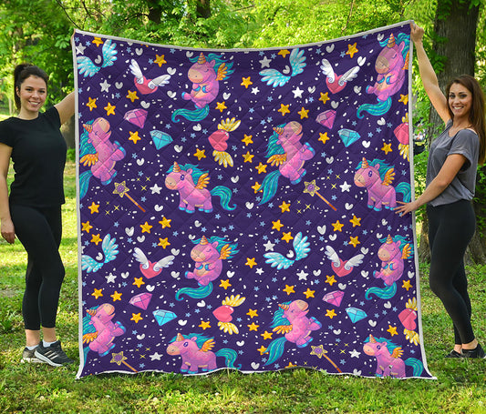 Cute Night Star Unicorn Pattern Print Quilt