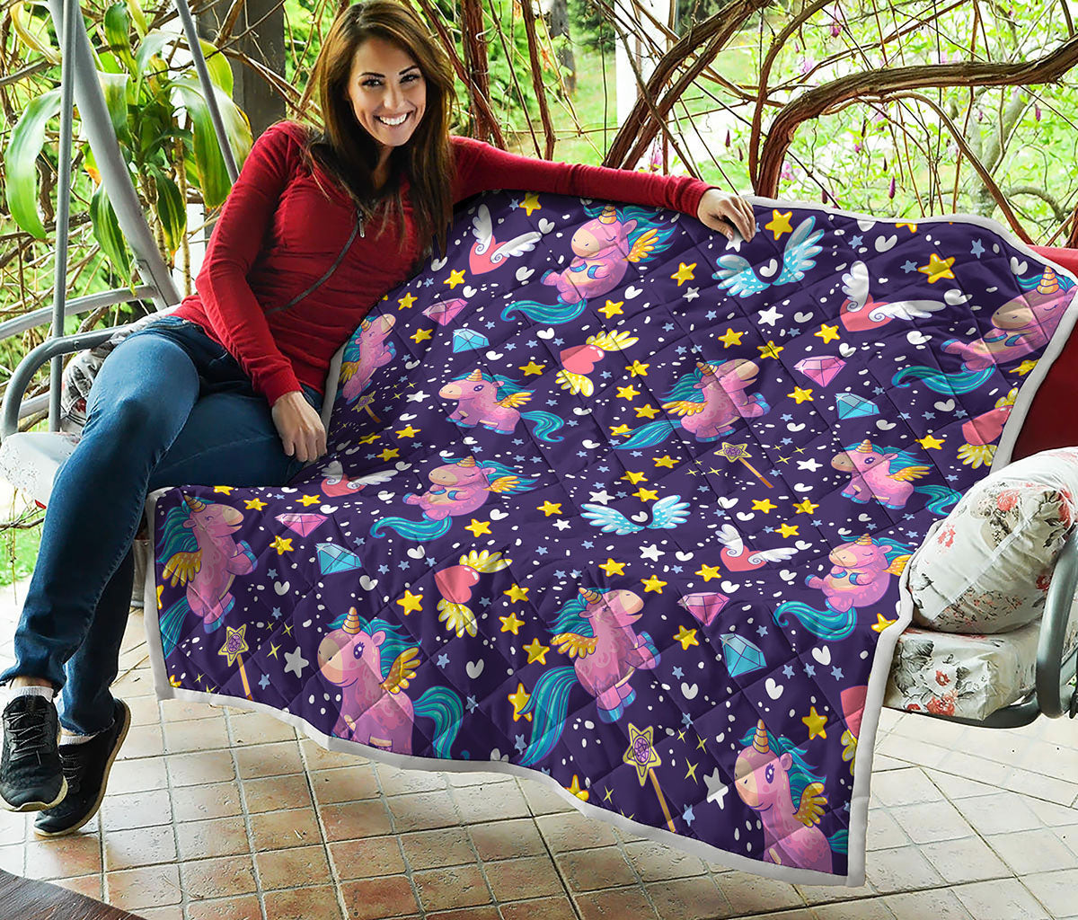 Cute Night Star Unicorn Pattern Print Quilt