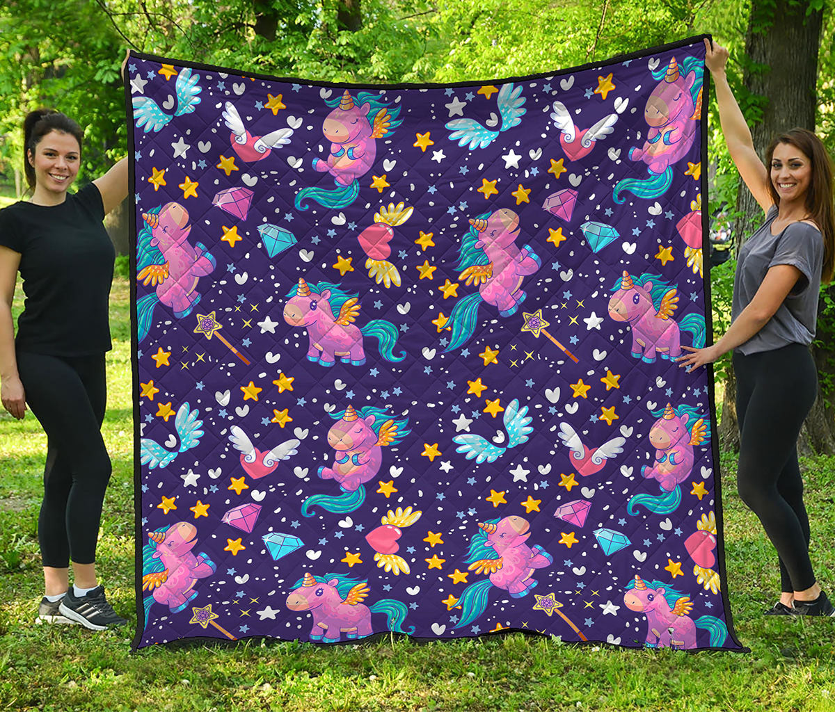 Cute Night Star Unicorn Pattern Print Quilt