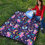 Cute Night Star Unicorn Pattern Print Quilt