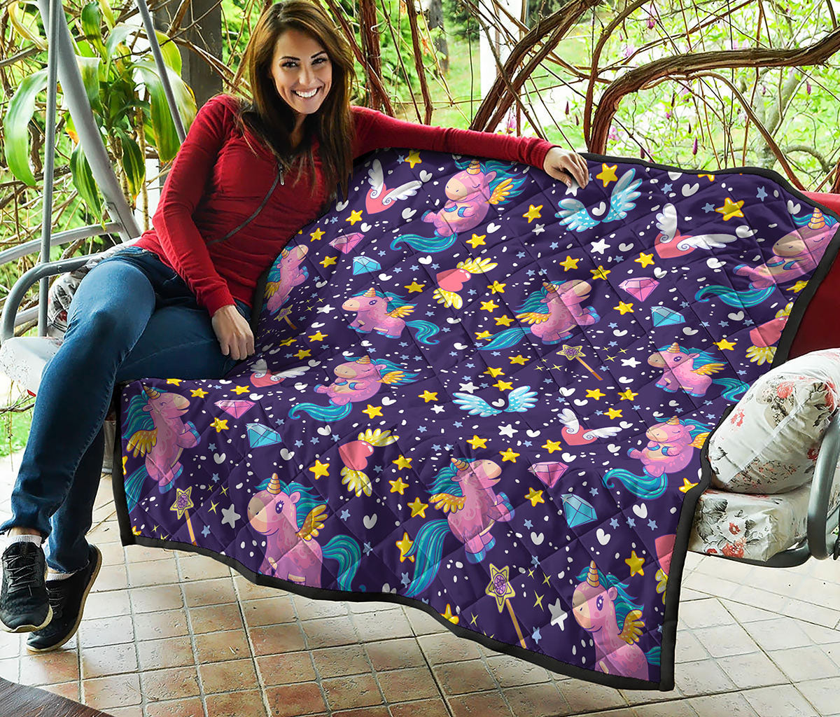 Cute Night Star Unicorn Pattern Print Quilt