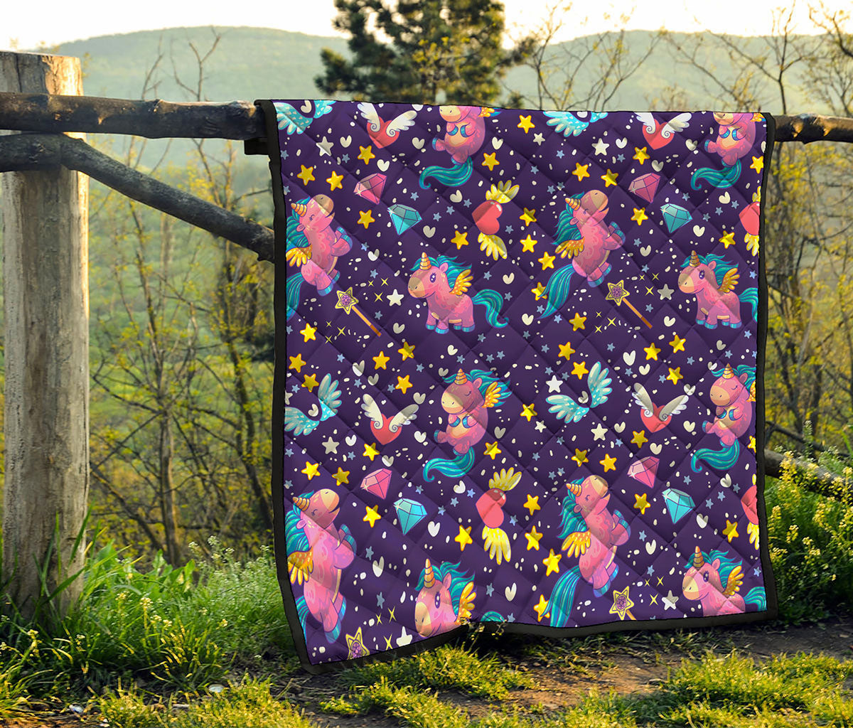 Cute Night Star Unicorn Pattern Print Quilt