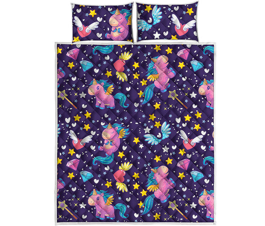 Cute Night Star Unicorn Pattern Print Quilt Bed Set