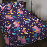 Cute Night Star Unicorn Pattern Print Quilt Bed Set