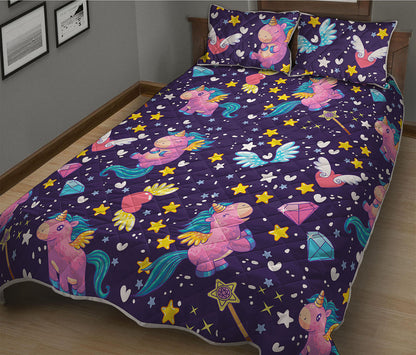 Cute Night Star Unicorn Pattern Print Quilt Bed Set
