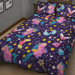 Cute Night Star Unicorn Pattern Print Quilt Bed Set