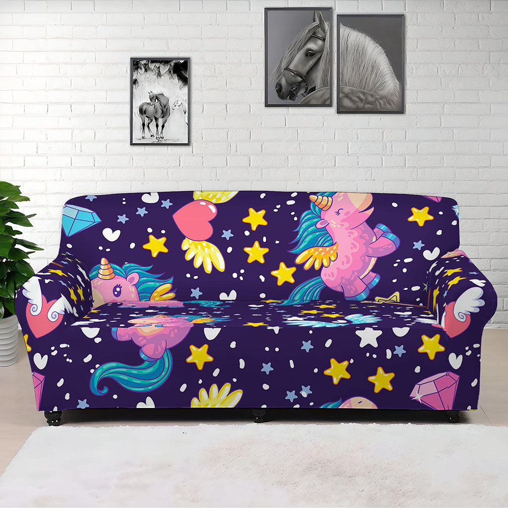 Cute Night Star Unicorn Pattern Print Sofa Cover