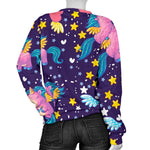Cute Night Star Unicorn Pattern Print Women's Crewneck Sweatshirt GearFrost