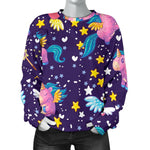 Cute Night Star Unicorn Pattern Print Women's Crewneck Sweatshirt GearFrost