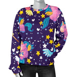 Cute Night Star Unicorn Pattern Print Women's Crewneck Sweatshirt GearFrost
